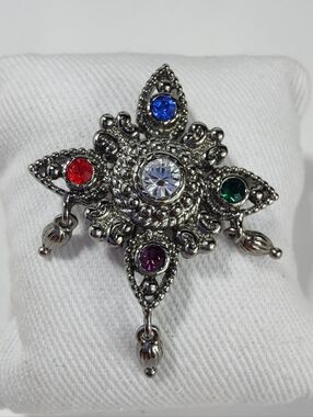 Bob Mackie Rhinestone Maltese Cross Brooch Multicolor Crystal Vintage Style